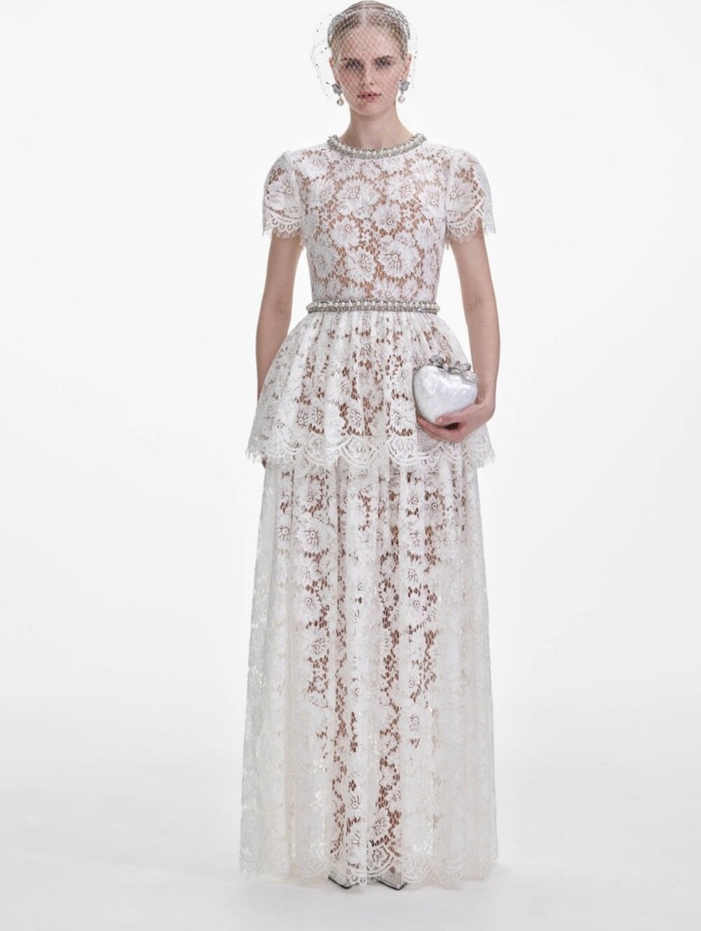 Self Portrait White Lace Tiered Maxi Dress